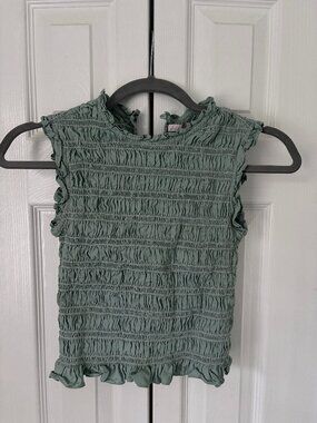Sage Green Shirred Ruffle Top